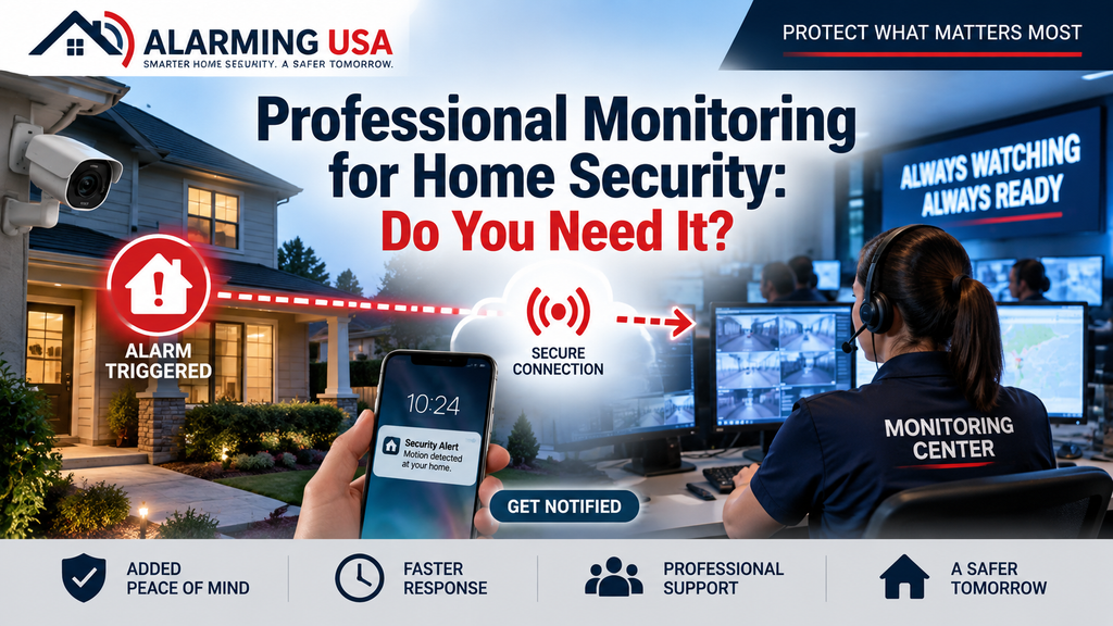 Professional monitoring for home security with alarm monitoring center