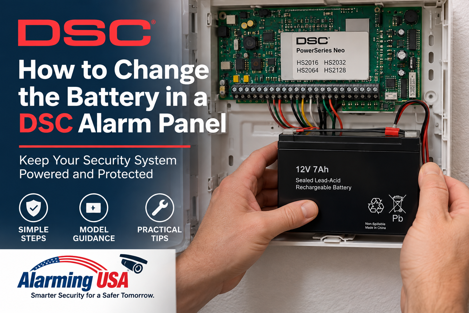 How to change the battery in a DSC alarm panel