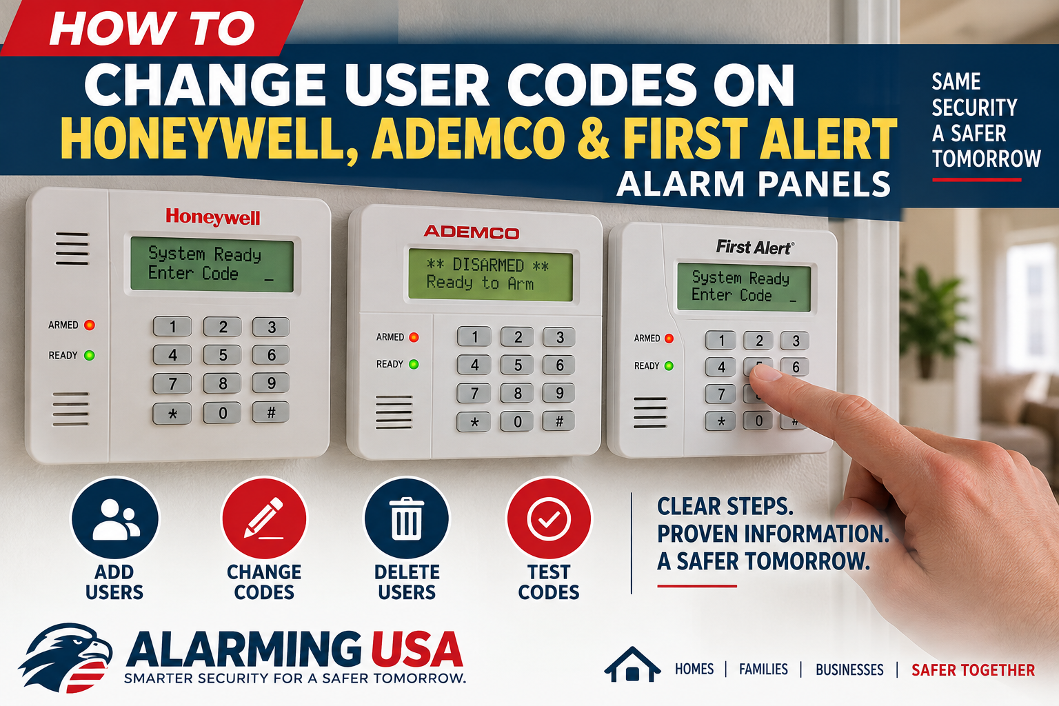 How to change alarm codes on Honeywell Ademco and First Alert alarm panels