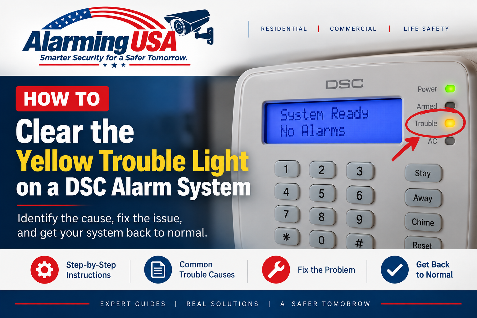DSC yellow trouble light on alarm keypad
