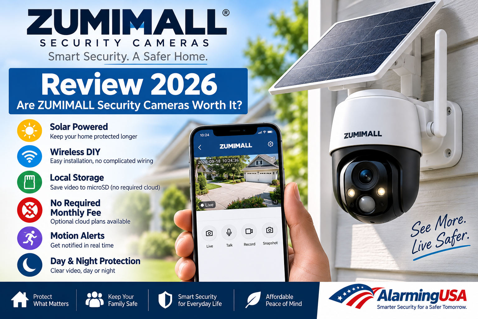 ZUMIMALL review 2026 wireless solar security camera