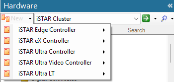 C•CURE 9000 Hardware menu showing available iSTAR controller types