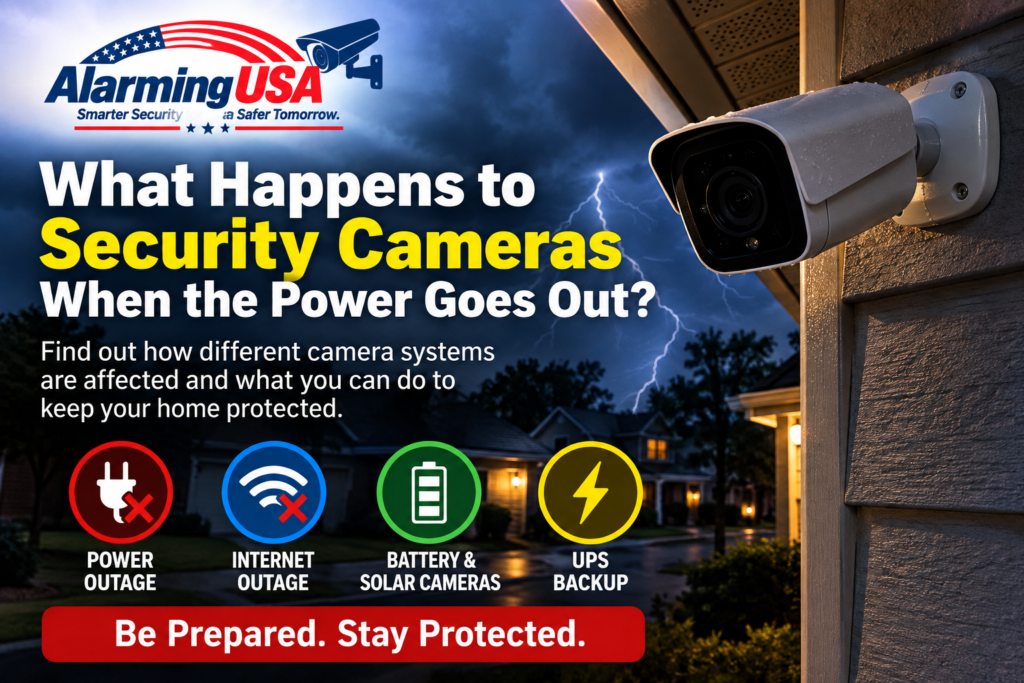 Security cameras during a power outage with battery, internet, and UPS backup options